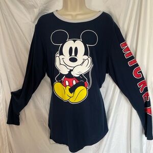 Disney Mickey Mouse Long Sleeve Graphic T-Shirt Junior's XXL Navy Blue